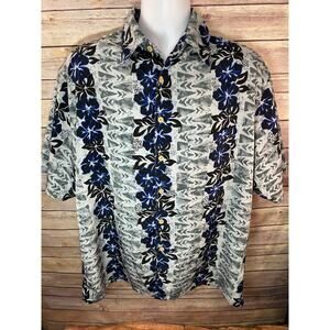 Extreme Gear Hawaiian Shirt – Black/Grey/Blue Floral – Men’s Large  Y2K Style